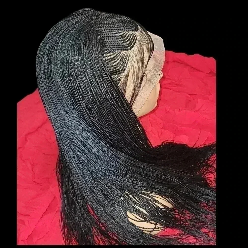 Braided Wig: Handmade, Long, Jet Black (#1) Human-Synthetic Blend, Cornrows NWT